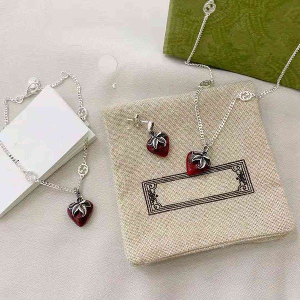

design jewelry high version drop glue strawberry necklace women's doubles chain bracelet boutique earrings fashion trend, Silver