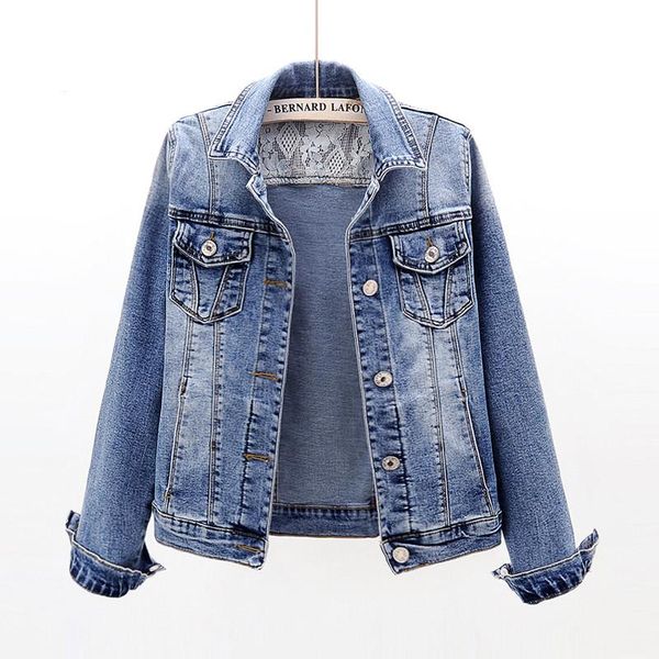 

women lace jean jacket 2021 spring autumn long sleeve streetwear stretch jeans coat female wild basic denim outerwear y31 women's jacke, Black;brown