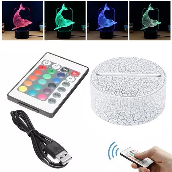 Luzes RGB 3D Base de Lâmpada 7 Cores Toque em Controle Remoto Night Light 4mm Painel Acrílico AA bateria ou DC 5V USB Ilusão de lâmpadas de mesa para decoração de quarto em casa