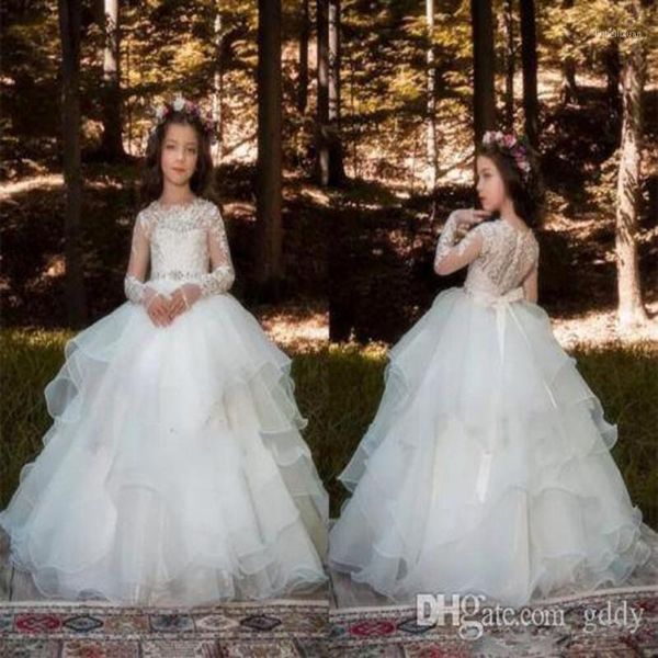 

family matching outfits long sleeve flower girl dresses lace applique ruffles girls pageant gowns children a line kids prom party dres1, Blue