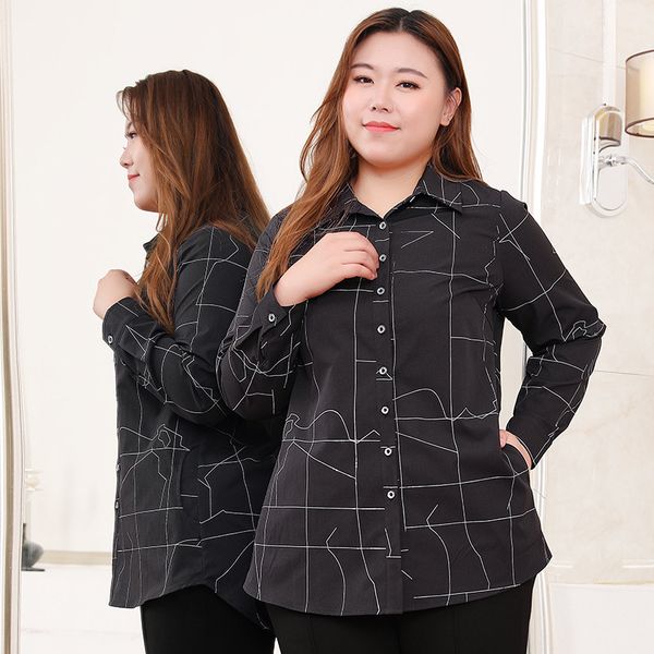 

shirts plus size 4xl 9xl 10xl women's blouses geometric spring printed lady of the elegant female office blouse full sleeves sliming, White
