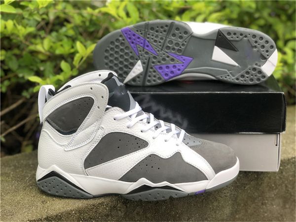 

authentic 7 flint jumpman 7s man outdoor shoes cu9307-100 white grey black varsity purple retro suede sports sneakers mens sport