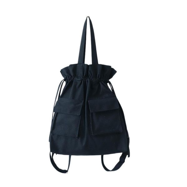 

backpack canvas bag women's fashion japanese literary students drawstring black