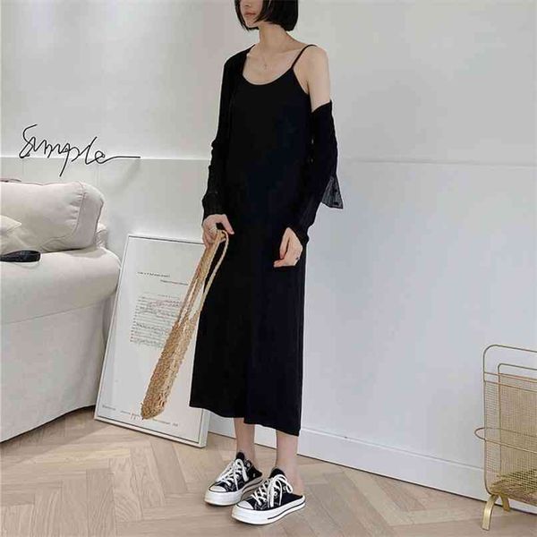 

summer women's dress casual solid color suspender vestidos 210430, Black;gray
