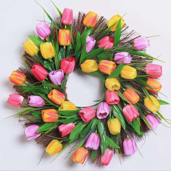 

decorative flowers & wreaths spring artificial tulip front door wreath home decor window wall party wedding valentines day hanging 1pc