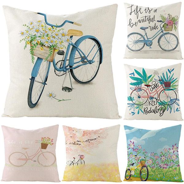 Cuscino/Cuscino decorativo Fiore Bicicletta Modello Fodere per cuscini Lino Impermeabile Federa per la casa Copridivano per auto Decorazione a prova di olio