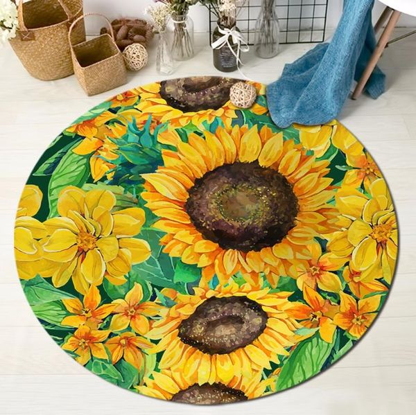 

carpets watercolor sunflowers round for baby children's home living room cushion area rugs bedroom non-slip floor door bath mats