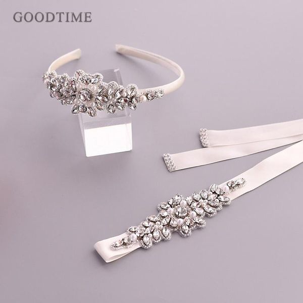 

wedding sashes fashion bridal headband with belt handmade crystal pearl decorative accessories for women girl party evening dress, White