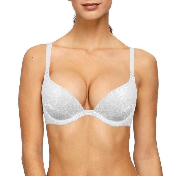 

bras vgplay solid white lace lingerie push up swell gather underwear deep plunge demi women bra plus size for, Red;black