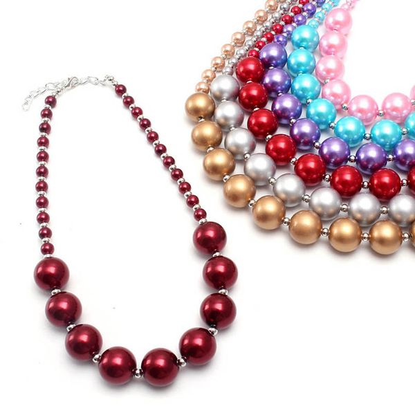 

girls necklaces pendants jewelry kids accessories pearl children diy beaded b7939, Red;brown