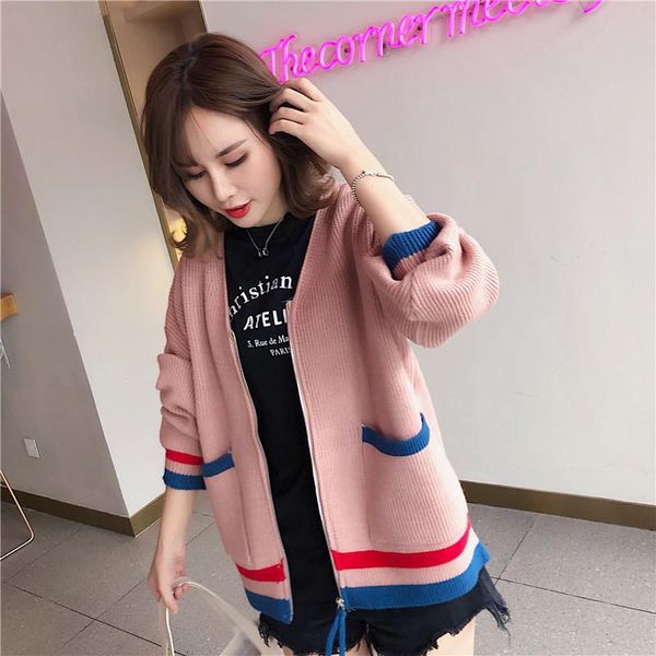 

women's sweaters sweater women scarf collar arrival cardigan 2021 autumn clothing pattern fund long sleeve woman loose coat tide, White;black