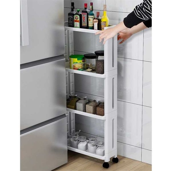 Prateleira de armazenamento de cozinha, 2/3/4 camadas de estante de estante de alimentos com rodas, rack por conveniência, organizador removível 211112