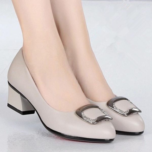 

dress shoes 2021 spring autumn women's pumps women soft leather square toe mid heels work female party, Black