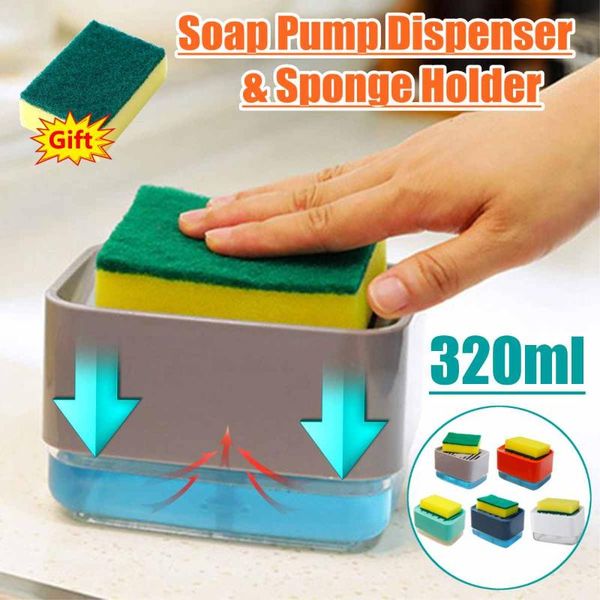 

detergent automatic liquid adding box press out scouring pad injector dishwashing pot brush soap lye kitchen cleaner tools dispenser
