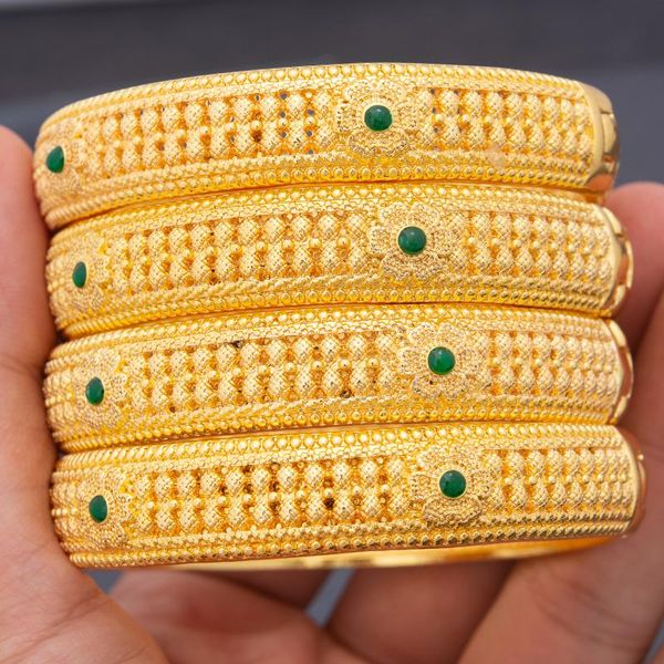 

bangle 4pcs/set ethiopia gold color bangles for women girls jewelry green bracelet charms wedding party gift, Black
