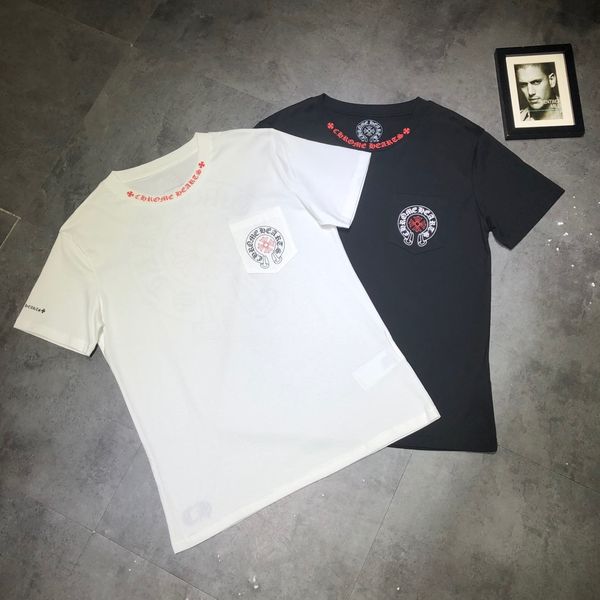 

spring / summer 20 new ch cro short sleeve neckline letter horseshoe cross pocket print t-shirt, White;black