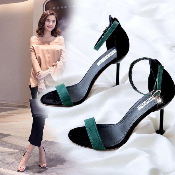 

sandals one word buckle open toe super high heel  cm stiletto ladies summer temperament elegant sandals, Black