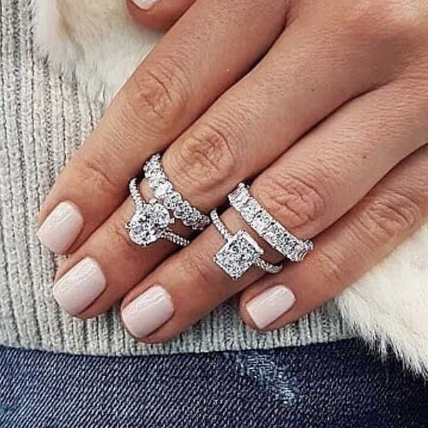 

cluster rings luxury solid 925 sterling silver created moissanite band for women wedding engagement diamond ring finger set jewelry, Golden;silver