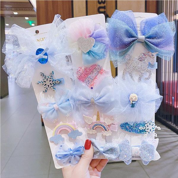 

hair accessories 5pcs/set kawaii baby girls cute cartoon flowers rainbow bb clips kids lovely hairpins headband barrettes, Slivery;white