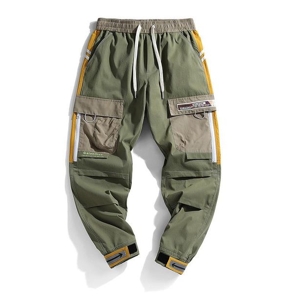 

men's pants hi street hip hop harem fashion streetwear harajuku joggers loose fit cargo trousers sweatpants with multi pockets, Black