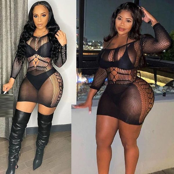 

casual dresses wuhe see through long sleeve bodycon mini dress hollow out nightclub party birthday for women vestido de mujer, Black;gray