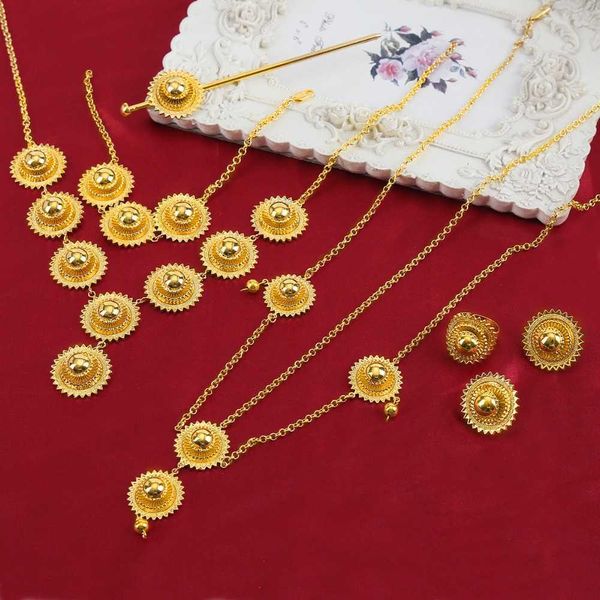 Best Quailty Set etiope 22k Gioielli per capelli color oro 6 pezzi Set di gioielli africani per l'Etiopia Miglior regalo per le donne H1022