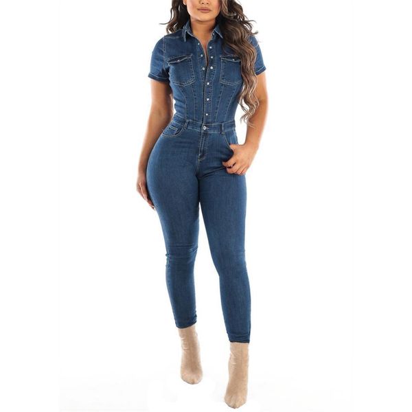 

summer casual fashion blue denim womens jumpsuits slim short sleeved pencil jeans skinny female, Black;white