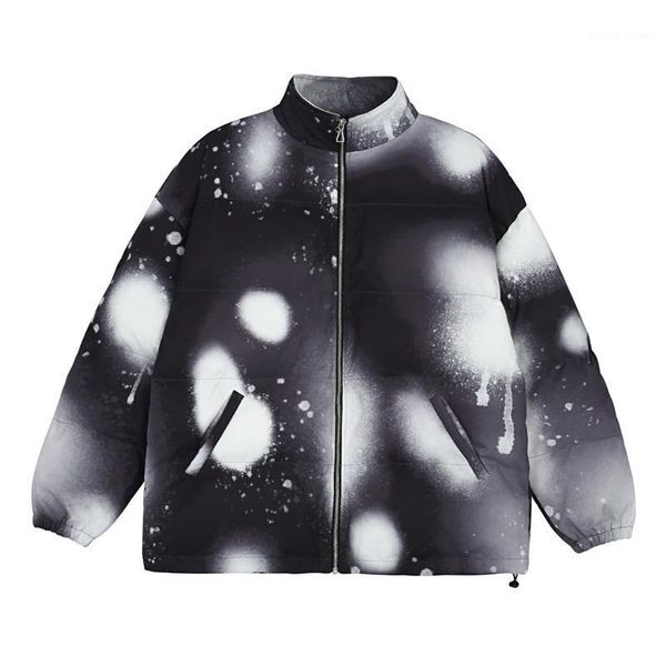 

men's down & parkas thicken parka s men streetwear ink printing block padded 2021 winter harajuku cotton zipper jacket coats, Black