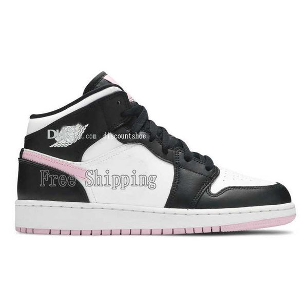 

jumpman 1 mid gs white light arctic pink basketball shoes 1s high women men sneakers shoe sports 555112 103