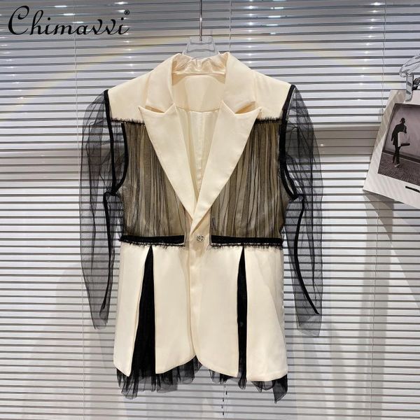 

women's suits & blazers long sleeve casual 2021 summer mesh sleeves stitching suit jacket female collar plus size, White;black