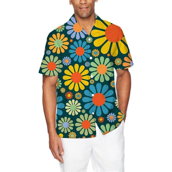 

men's casual shirts 2021 summer floral elements 3d digital printing trend loose short-sleeved shirt 5xl large size, White;black