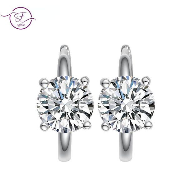 

hoop & huggie round 6.5mm moissanite earrings can pass diamond test fine jewelry 925 sterling silver earring 18k gold plated, Golden;silver