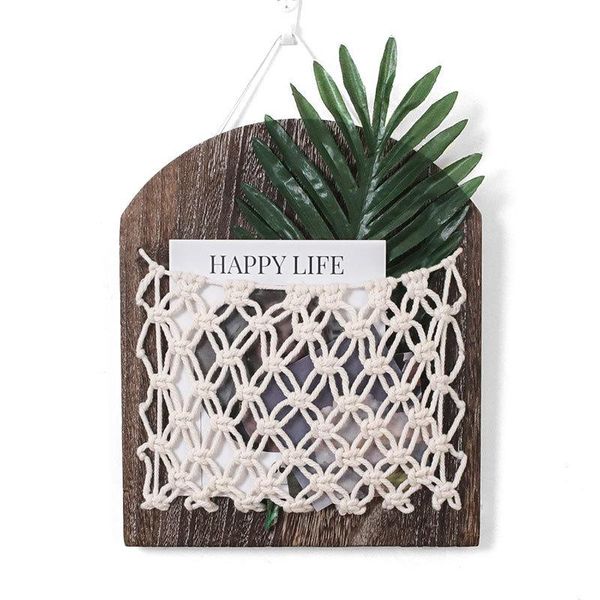 

storage bags wooden wall-mounted rack multifunctional woven hanging pockets for home living room bedroom vc