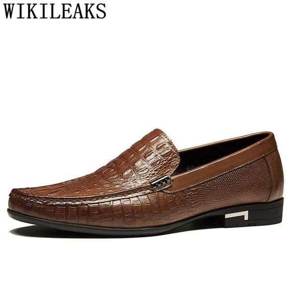 

dress shoes brown loafers men crocodile coiffeur slip business classic italian formal mens genuine leather, Black