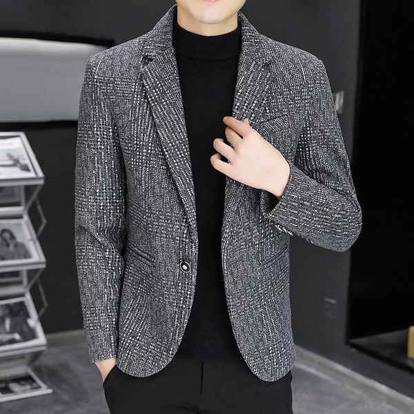 

men's suits & blazers 2021 autumn slim plaid blazer youth fashion handsome, White;black
