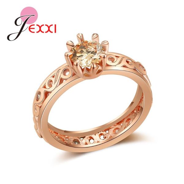 

wedding rings jexxi fashion rose gold color jewelry ring hollow stamp anel for women gifts pave champagne crystal anillo, Slivery;golden