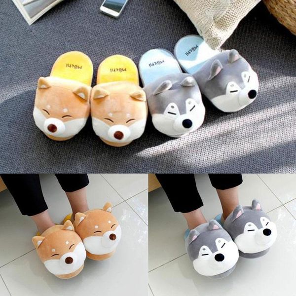 

plush slippers funny animal home slides soft cartoon dog couple indoor slide non-slip warm cotton shoes, Black