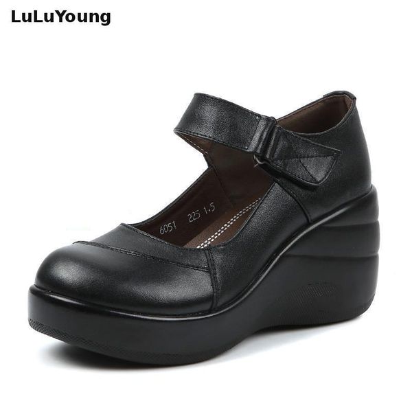 

high heels platform shoes women genuine leather wedges valentine dress, Black