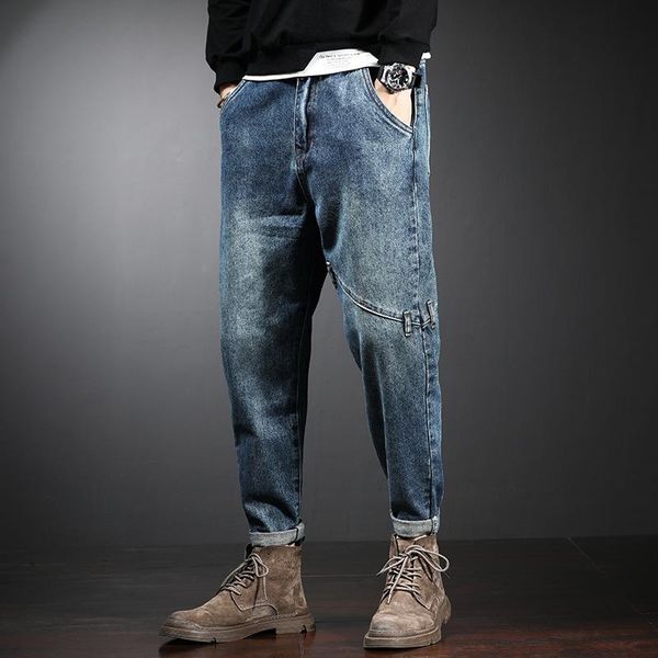 

men's jeans nice famous designer loose men straight dark blue color printed mens ripped denim pants