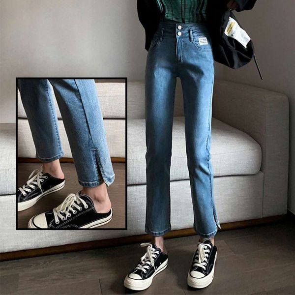 

spring and autumn tube loose high waist thin pipe pants, Blue