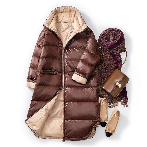 

johnature winter women solid color down coats casual warm female solid color full sleeve coats 210521, Black