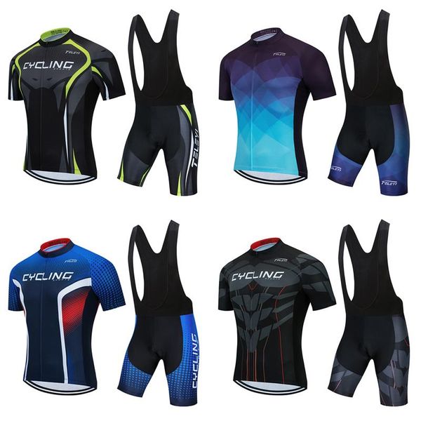 

racing sets men sport bicycle clothing bib shorts 2021 summer cycling jersey set mtb suit male road bike clothes pro team dress skinsuit kit, Black;blue