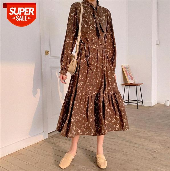 

[ou fan] 6983 floral dress female mid-length korean style loose ladies long skirt #c52f, Black;gray