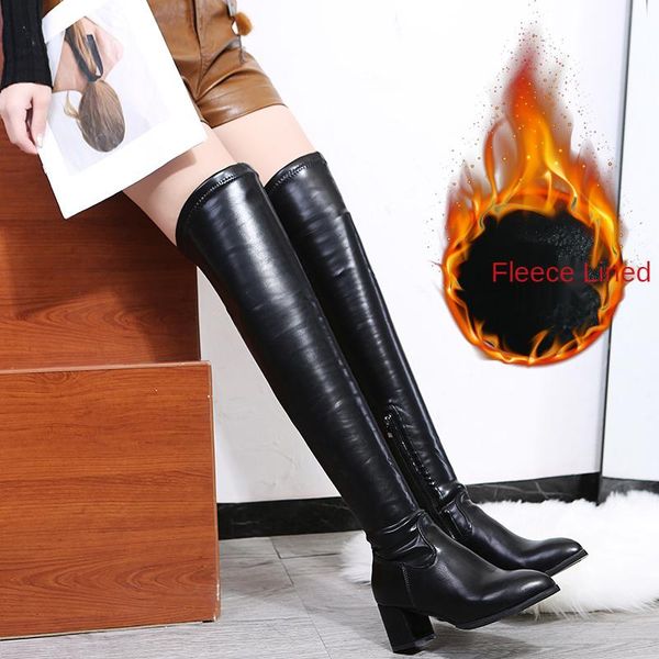 

boots winter women's over the knee high heel black fashion stretch socks square root pointed toe