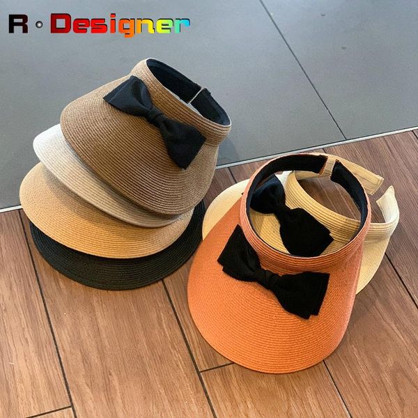 

wide brim hats 2021 summer sweet bow-knot headband-style empty hat korean fashion solid color sun straw, Blue;gray