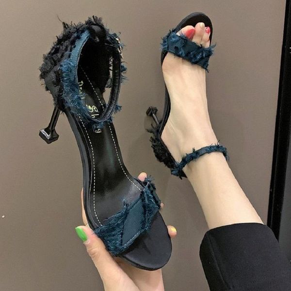 

korean version of the wild small fresh word with fairy sandals fine color matching stitching high heels women, Black