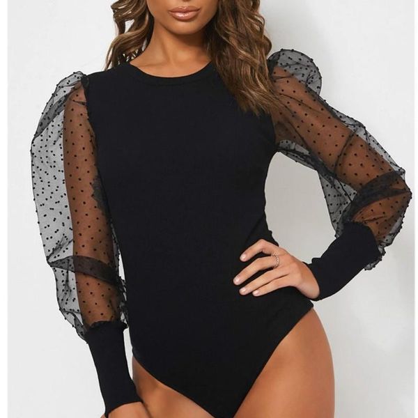 

women's jumpsuits & rompers sheer mesh long sleeve bodysuit bodycon jumpsuit romper leotard blouse playsuit black white s  l xl