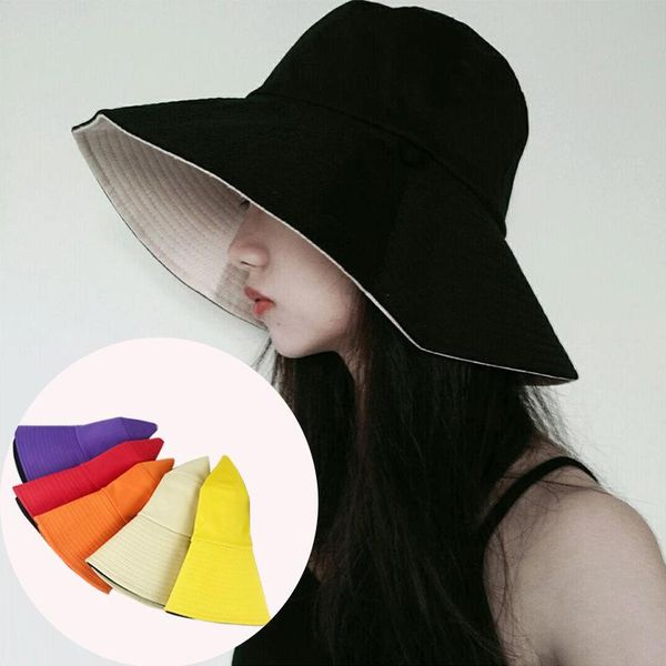

casual solid color double-sided foldable bucket hat outdoor sunscreen fishing hunting basin headscarf beach beanie/skull caps, Blue;gray