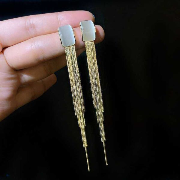 

70%off 925 silver needle tassel 2021 new korean literature and art exaggerated long style temperament fashion net red earrings huxe, Golden;silver