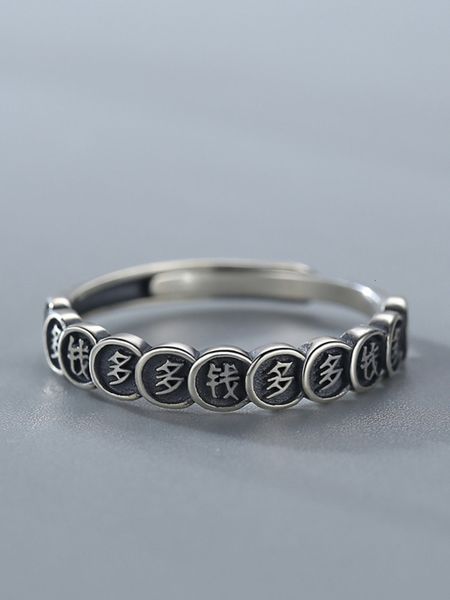 

qianduoduo make old s925 pure silver transport ring for women, Black